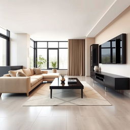 A modern living room design, emphasizing an open and spacious layout