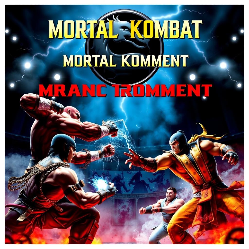 A dynamic and intense tournament poster for the iconic fighting video game "Mortal Kombat