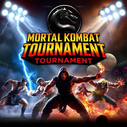 A dynamic and intense tournament poster for the iconic fighting video game "Mortal Kombat