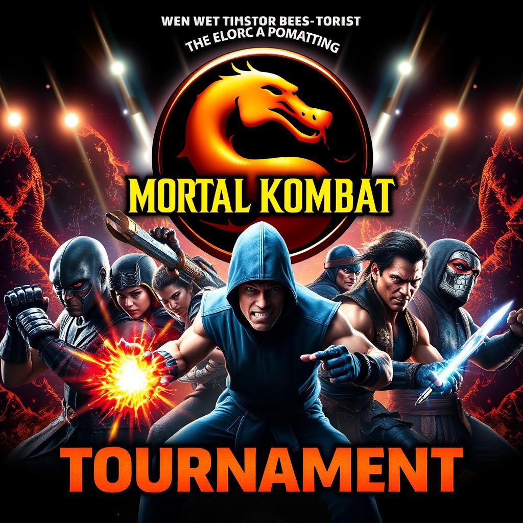 An electrifying and eye-catching tournament poster for the iconic video game "Mortal Kombat