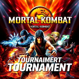 An electrifying and eye-catching tournament poster for the iconic video game "Mortal Kombat