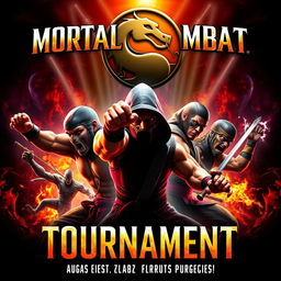 An electrifying and eye-catching tournament poster for the iconic video game "Mortal Kombat