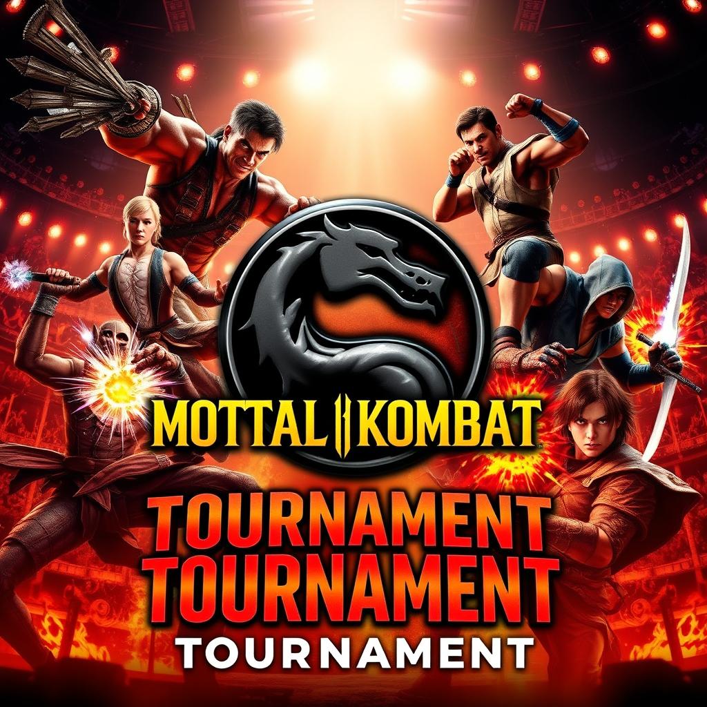 An intense and visually striking tournament poster for the legendary fighting game "Mortal Kombat