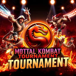 An intense and visually striking tournament poster for the legendary fighting game "Mortal Kombat