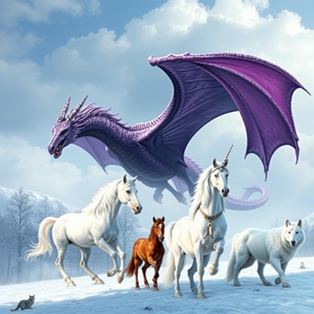 a magnificent large purple dragon soaring through the sky, exuding strength and mystery