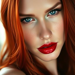 A stunning and alluring woman with vibrant red hair cascading down her shoulders