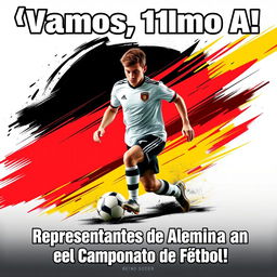 A vibrant and energetic soccer poster promoting the 11th grade A team, representing Germany