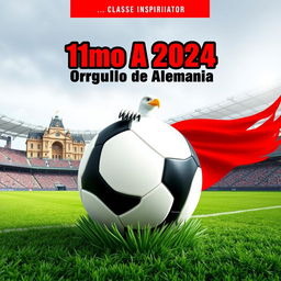 Un cartel inspirador que promueva la promoción de la clase 11mo A 2024, representando a Alemania en el campeonato de fútbol