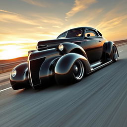 A striking 1939 Chevrolet Coupe transformed into a supercar with a widebody design, featuring big, tall wheels