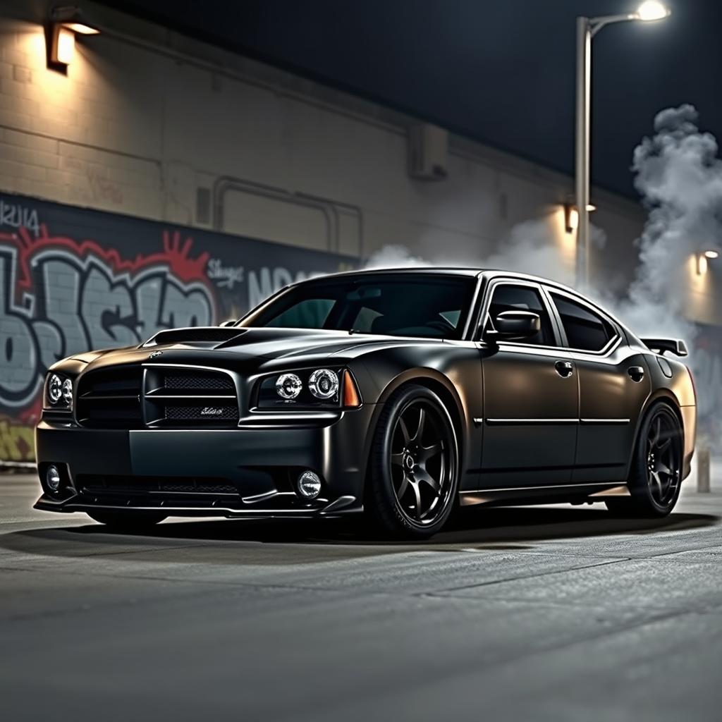 A 2007 Dodge Charger SRT8 with a distinct chopped roof design, embodying a hooligan aesthetic