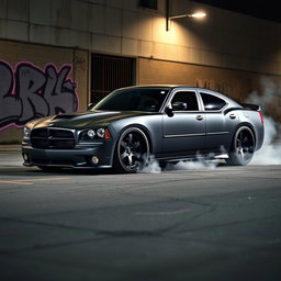 A 2007 Dodge Charger SRT8 with a distinct chopped roof design, embodying a hooligan aesthetic