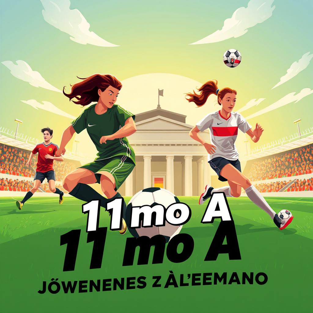 Un póster moderno y cool para la promoción del 11mo A, destacando a los jóvenes de Alemania en el campeonato de fútbol