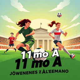 Un póster moderno y cool para la promoción del 11mo A, destacando a los jóvenes de Alemania en el campeonato de fútbol