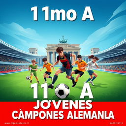 Un póster moderno y cool para la promoción del 11mo A, destacando a los jóvenes de Alemania en el campeonato de fútbol