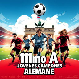 Un póster moderno y cool para la promoción del 11mo A, destacando a los jóvenes de Alemania en el campeonato de fútbol