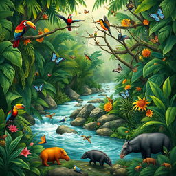 A book cover illustration depicting a lush Colombian jungle scene, featuring vibrant tropical biodiversity