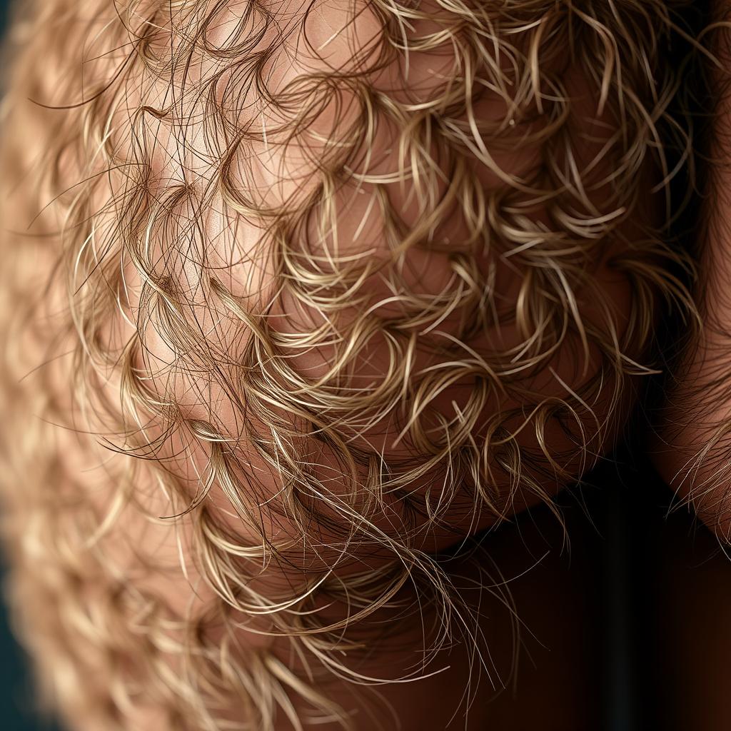 close-up image of a hairy buttock with exaggerated emphasis on the hair texture and pattern