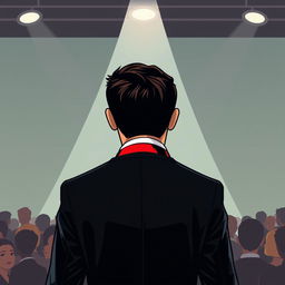 A vector art illustration of a man wearing formal clothes, featuring a black suit and vibrant red tie