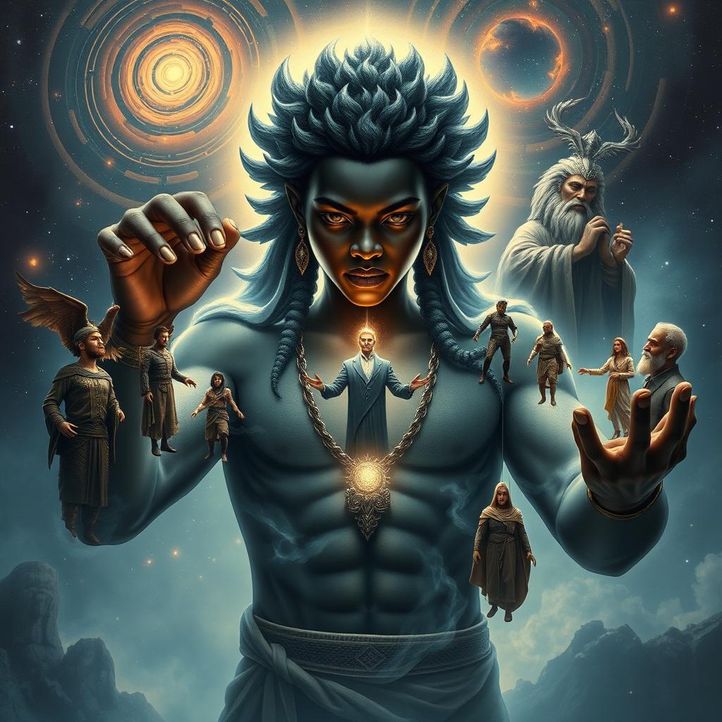 A majestic young black god character, exuding a sense of power and control