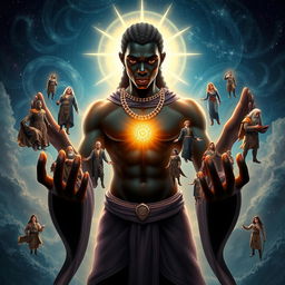 A majestic young black god character, exuding a sense of power and control