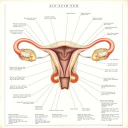 A detailed, anatomical illustration of the female reproductive system, showcasing the intricate structures in a scientific and educational manner, with labels and an emphasis on anatomical accuracy