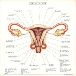 A detailed, anatomical illustration of the female reproductive system, showcasing the intricate structures in a scientific and educational manner, with labels and an emphasis on anatomical accuracy