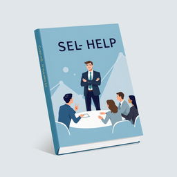 book cover featuring a minimalist vector design of a central man in a suit standing confidently and engagingly talking to other people around a table