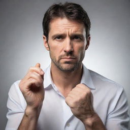 A strong, determined man resolutely saying no to an addictive substance, exuding a sense of empowerment and courage.