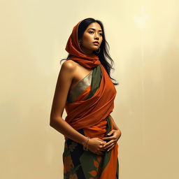 A figurative representation of an Indonesian woman, capturing the essence of beauty, grace, and cultural richness