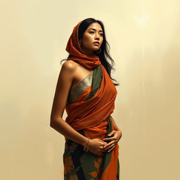 A figurative representation of an Indonesian woman, capturing the essence of beauty, grace, and cultural richness