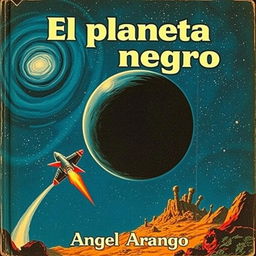 A vintage sci-fi cover for a book titled "El planeta negro" by Angel Arango