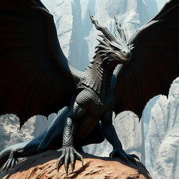 A photo-realistic depiction of a large wyvern, a formidable winged lizard akin to dragons