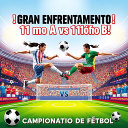 A thrilling soccer poster advertising the face-off between 11th grade A and 11th grade B in the championship match