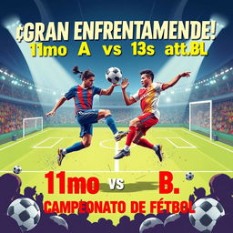 A thrilling soccer poster advertising the face-off between 11th grade A and 11th grade B in the championship match