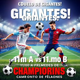 An exciting poster announcing the men's soccer competition between 11th grade A and 11th grade B for the championship match