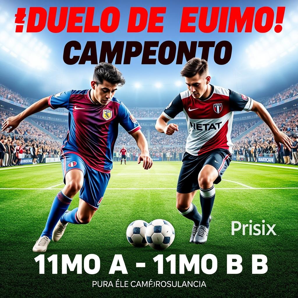 Un póster emocionante que anuncia la competencia de fútbol masculino entre el 11mo A y el 11mo B para el campeonato