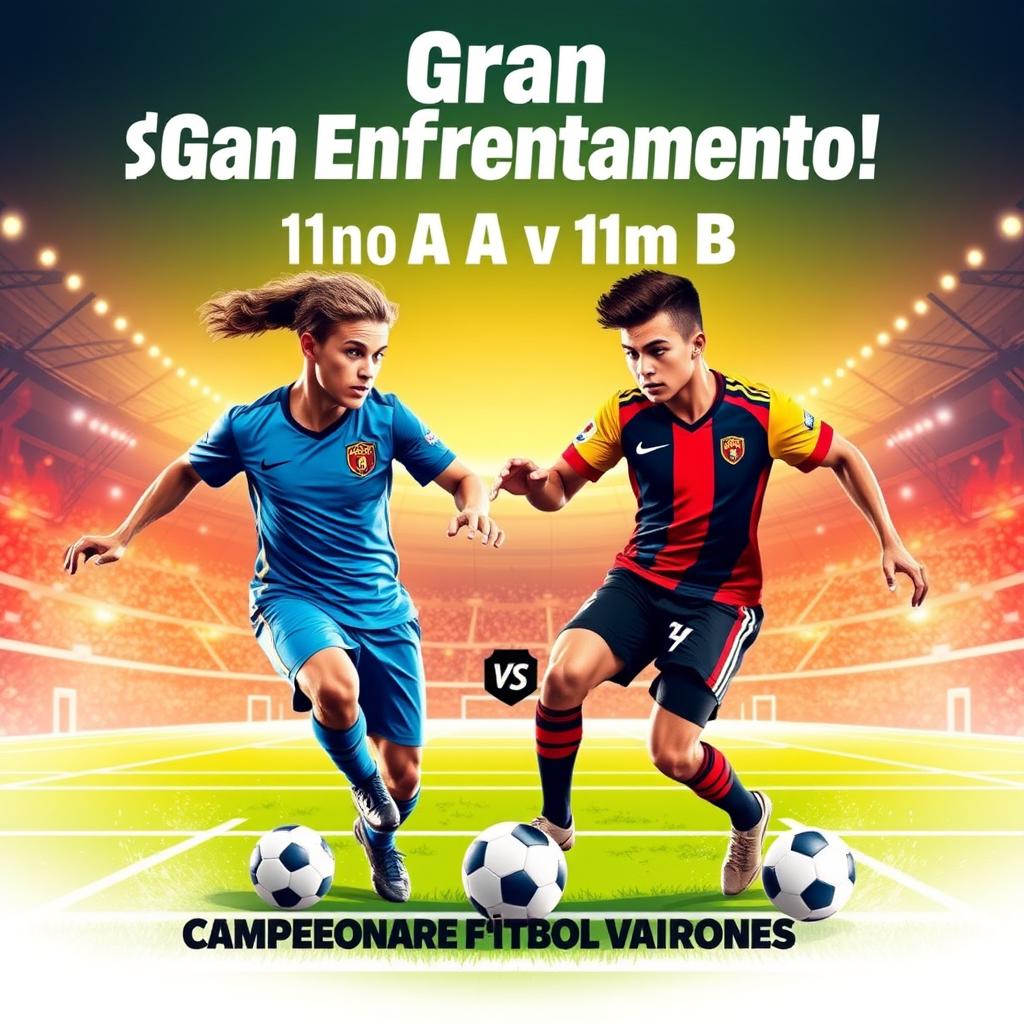 Un cartel vibrante anunciando la competencia de fútbol masculino entre 11mo A y 11mo B para el campeonato