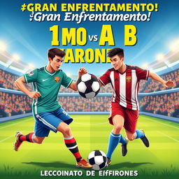 Un cartel vibrante anunciando la competencia de fútbol masculino entre 11mo A y 11mo B para el campeonato