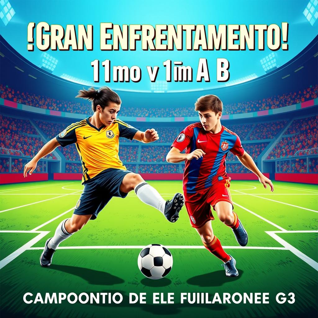 Un cartel vibrante anunciando la competencia de fútbol masculino entre 11mo A y 11mo B para el campeonato