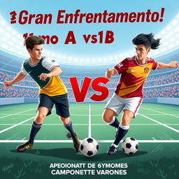 Un cartel vibrante anunciando la competencia de fútbol masculino entre 11mo A y 11mo B para el campeonato