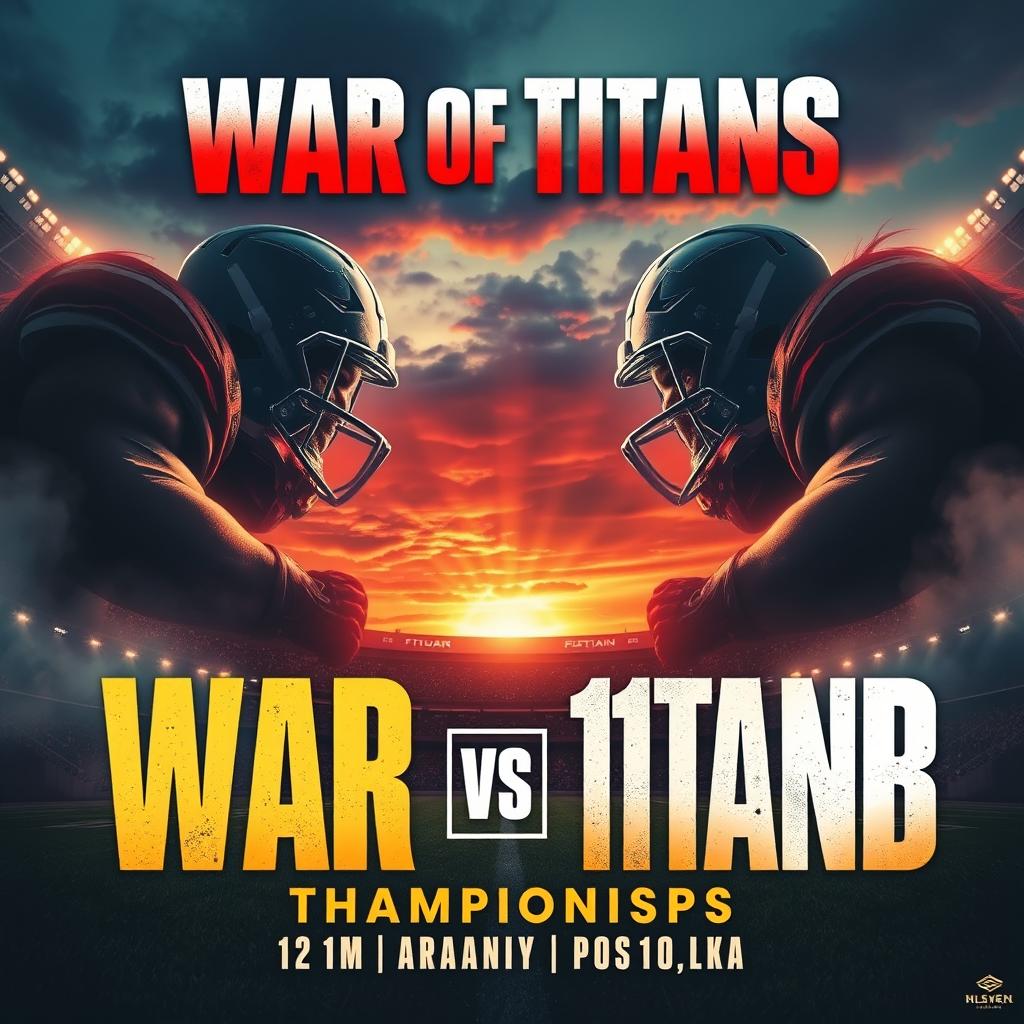 A captivating and dynamic poster for the "War of Titans" featuring the teams 11moA vs 11moB in a football championship