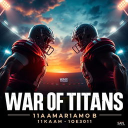 A captivating and dynamic poster for the "War of Titans" featuring the teams 11moA vs 11moB in a football championship