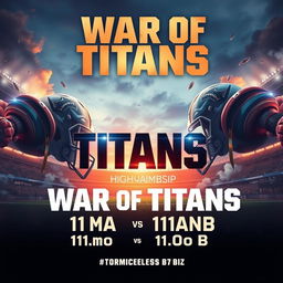 A captivating and dynamic poster for the "War of Titans" featuring the teams 11moA vs 11moB in a football championship