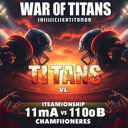 A captivating and dynamic poster for the "War of Titans" featuring the teams 11moA vs 11moB in a football championship