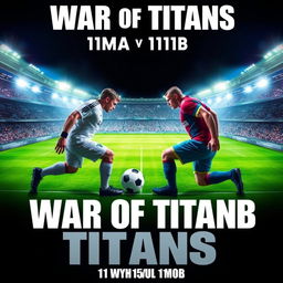 A striking and dynamic poster for the "War of Titans" featuring the teams 11moA vs 11moB in a soccer championship