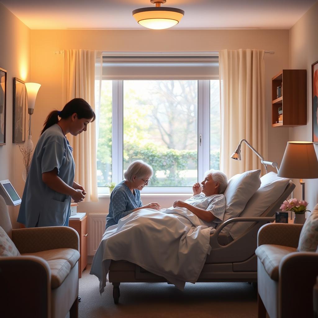 A serene and comforting scene inside a hospice room