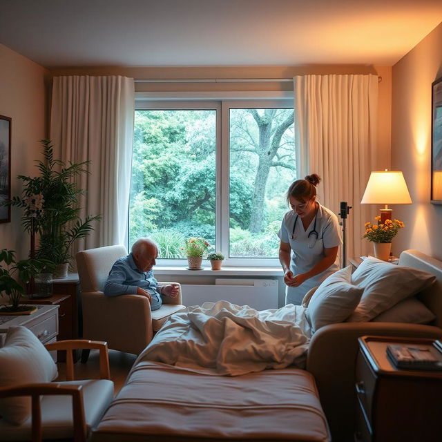 A serene and comforting scene inside a hospice room