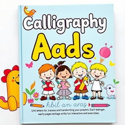 A vibrant and educational children's calligraphy book with colorful pages