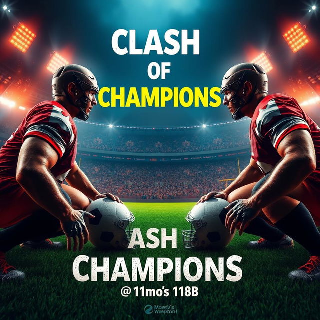 A captivating and intense poster for the "Clash of Champions" featuring the teams 11moA vs 11moB in a football championship