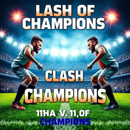 A captivating and intense poster for the "Clash of Champions" featuring the teams 11moA vs 11moB in a football championship